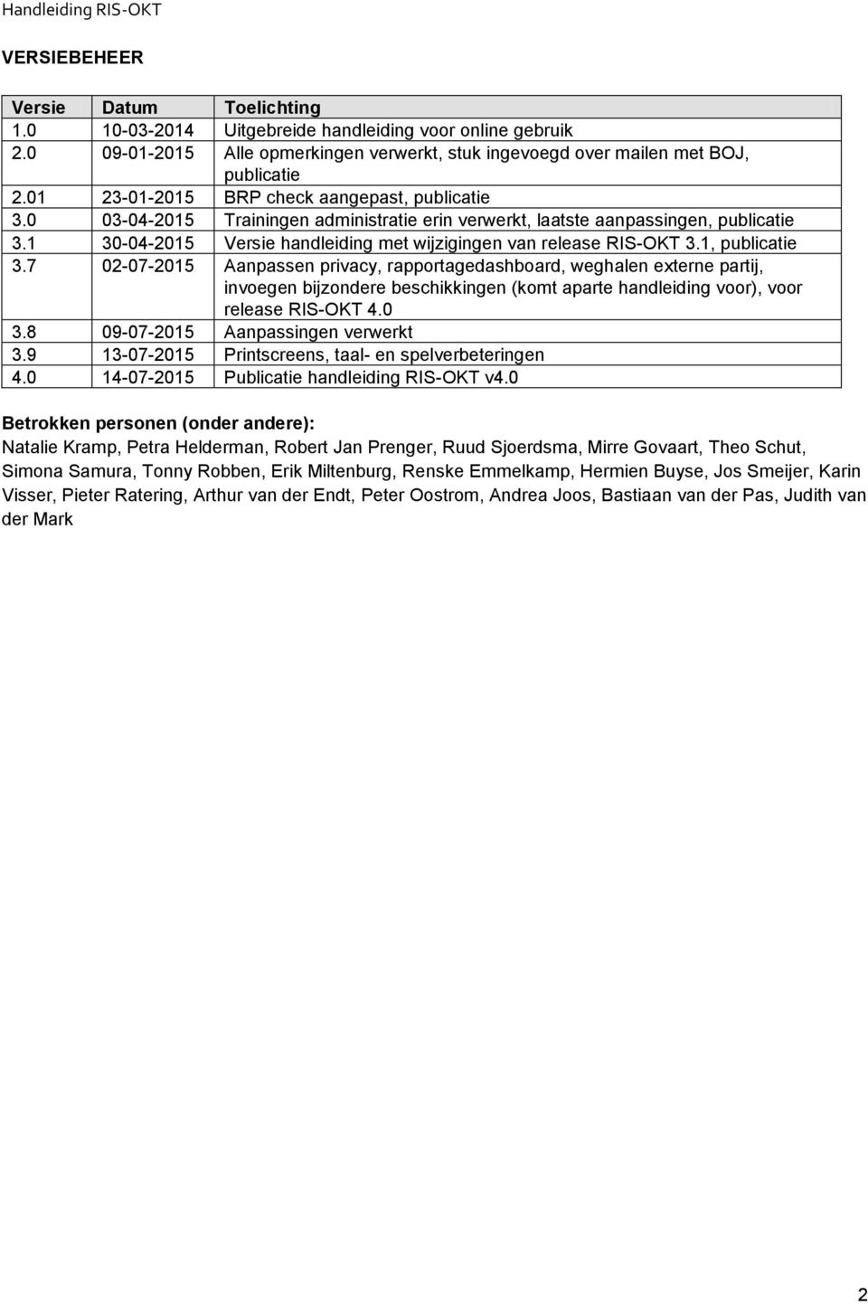 1 30-04-2015 Versie handleiding met wijzigingen van release RIS-OKT 3.1, publicatie 3.