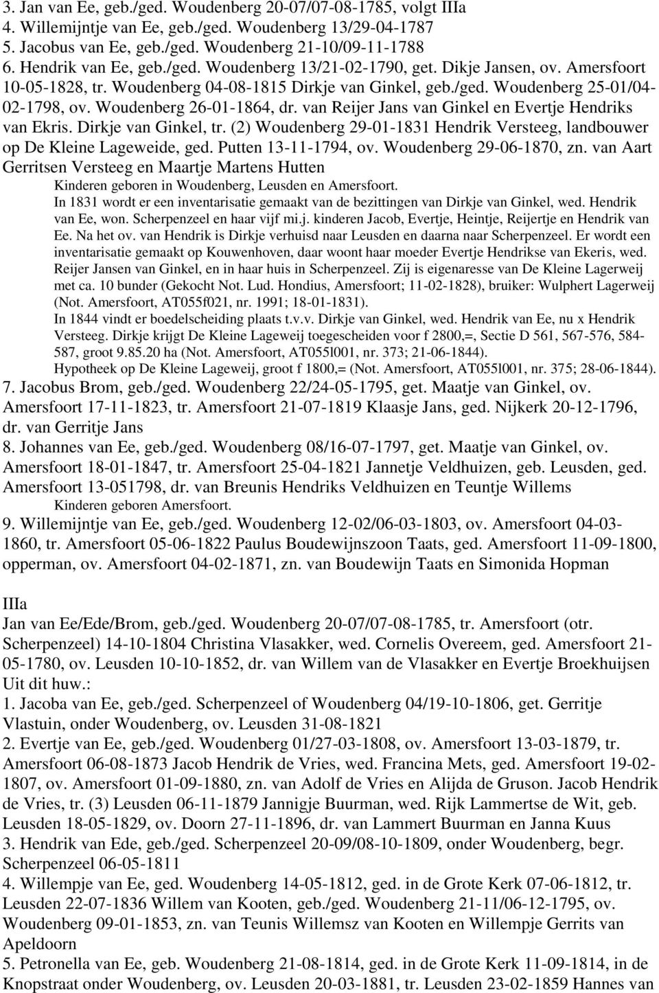 Woudenberg 26-01-1864, dr. van Reijer Jans van Ginkel en Evertje Hendriks van Ekris. Dirkje van Ginkel, tr. (2) Woudenberg 29-01-1831 Hendrik Versteeg, landbouwer op De Kleine Lageweide, ged.