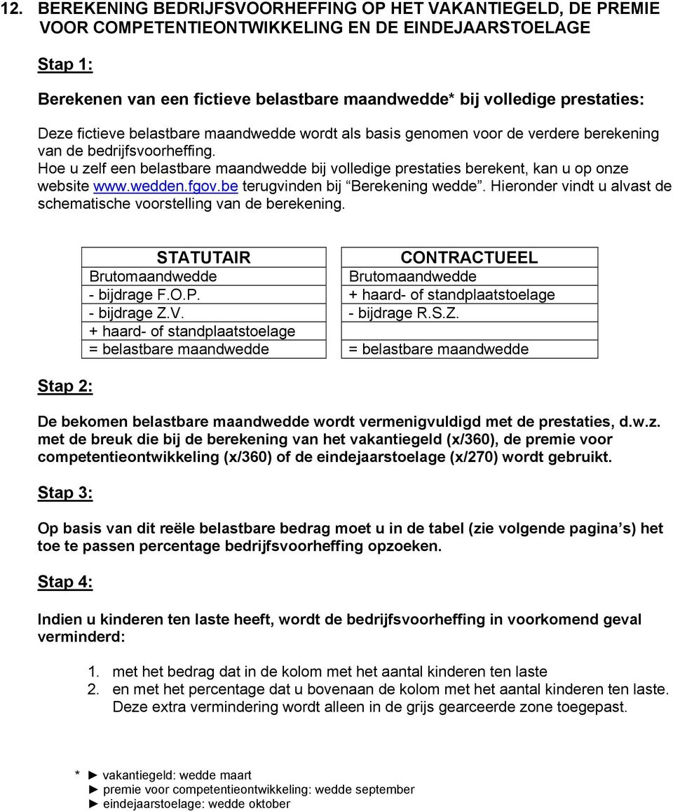 Hoe u zelf een belastbare maandwedde bij volledige prestaties berekent, kan u op onze website www.wedden.fgov.be terugvinden bij Berekening wedde.