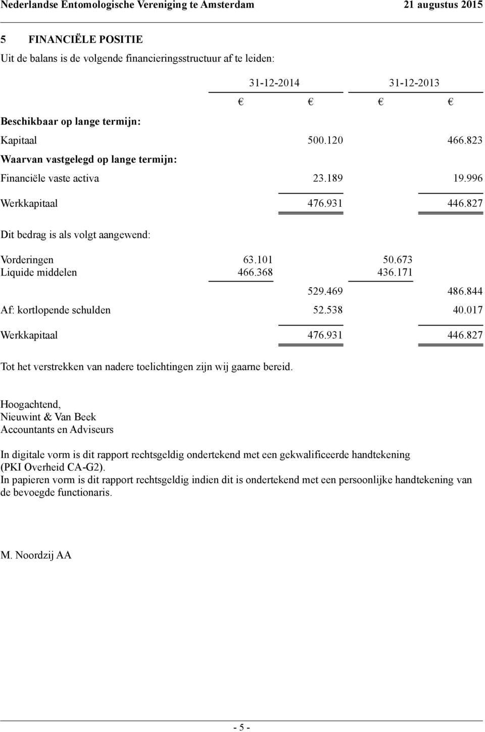 171 529.469 486.844 Af: kortlopende schulden 52.538 40.017 Werkkapitaal 476.931 446.827 Tot het verstrekken van nadere toelichtingen zijn wij gaarne bereid.