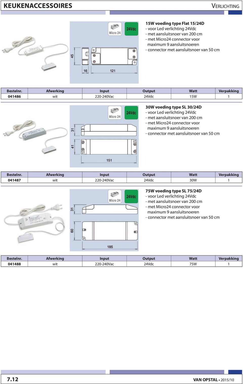 Micro24 connector voor 041487 wit 220-240Vac 24Vdc 30W 1 75W voeding type SL 75/24D - voor Led