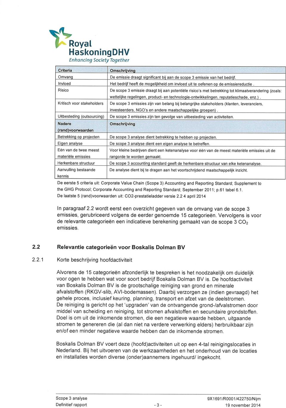 projecten Eigen analyse Eén van de twee meest materiële emissies Herkenbare structuur Aanvulling bestaande kennis De scope 3 emissie draagt bij aan potentiële risico's met betrekking tot