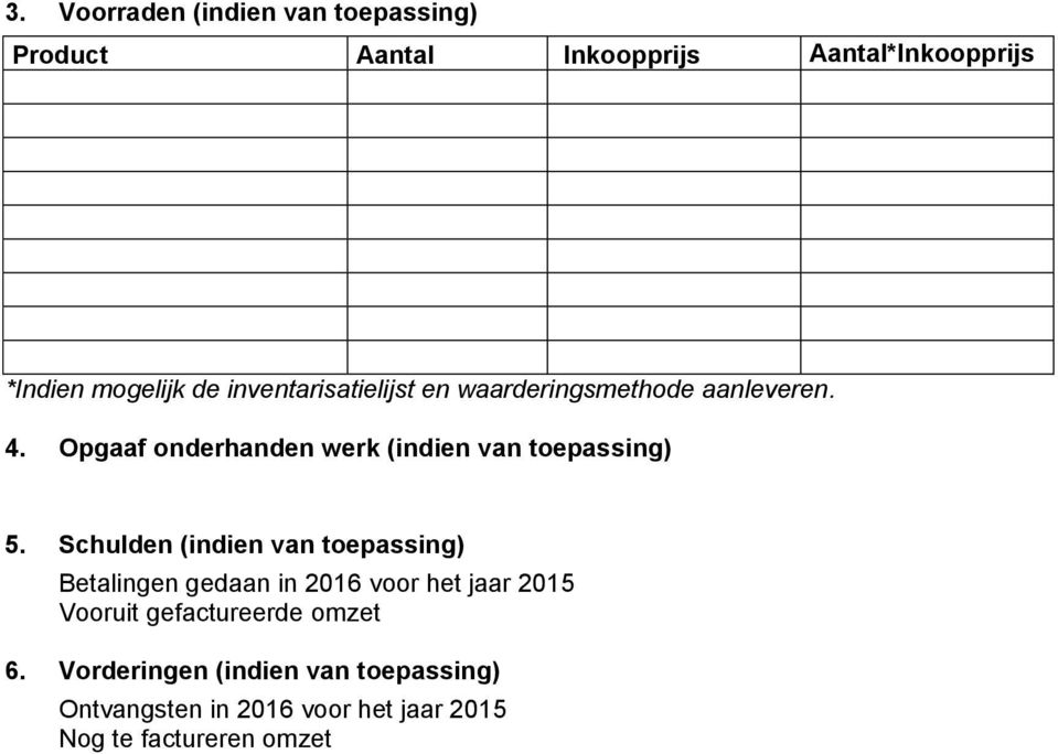 Opgaaf onderhanden werk (indien van toepassing) 5.