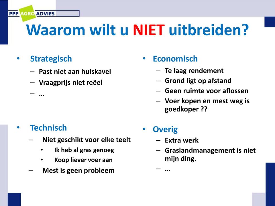 elke teelt Ik heb al gras genoeg Koop liever voer aan Mest is geen probleem Economisch Te