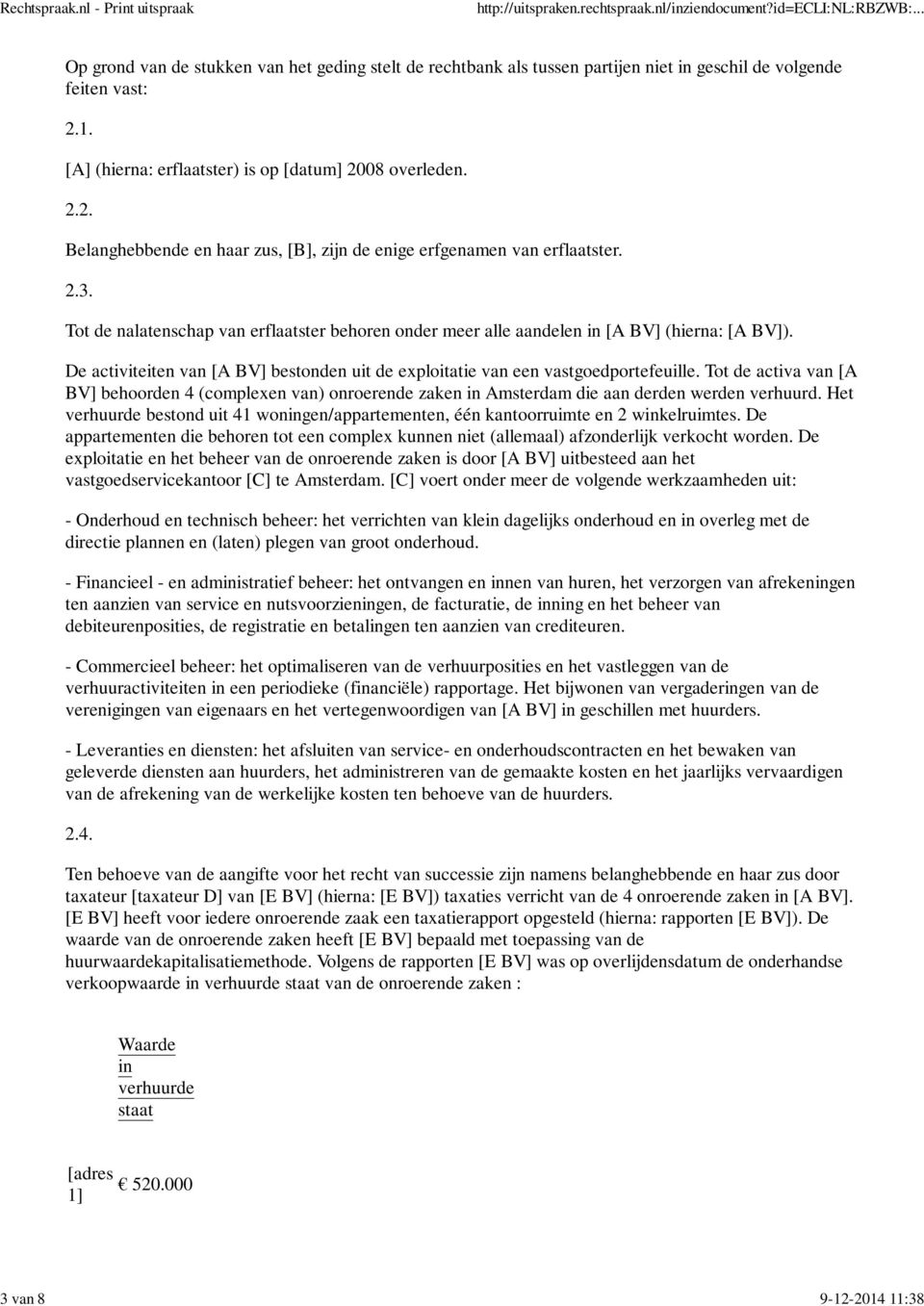 De activiteiten van [A BV] bestonden uit de exploitatie van een vastgoedportefeuille. Tot de activa van [A BV] behoorden 4 (complexen van) onroerende zaken in Amsterdam die aan derden werden verhuurd.