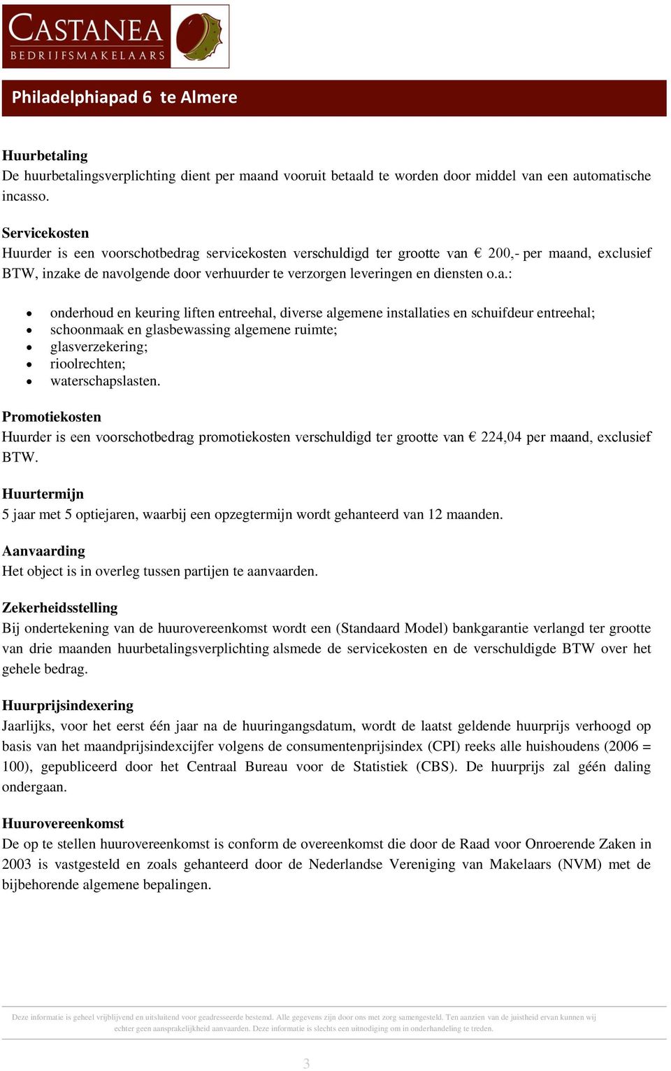 servicekosten verschuldigd ter grootte van