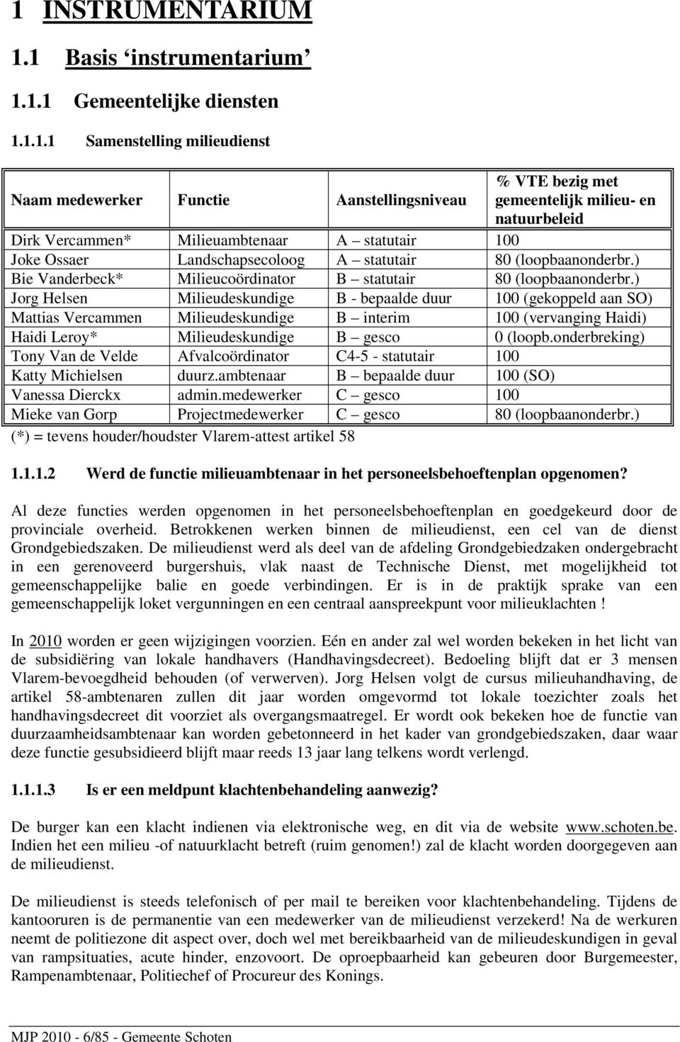 ) Jorg Helsen Milieudeskundige B - bepaalde duur 100 (gekoppeld aan SO) Mattias Vercammen Milieudeskundige B interim 100 (vervanging Haidi) Haidi Leroy* Milieudeskundige B gesco 0 (loopb.