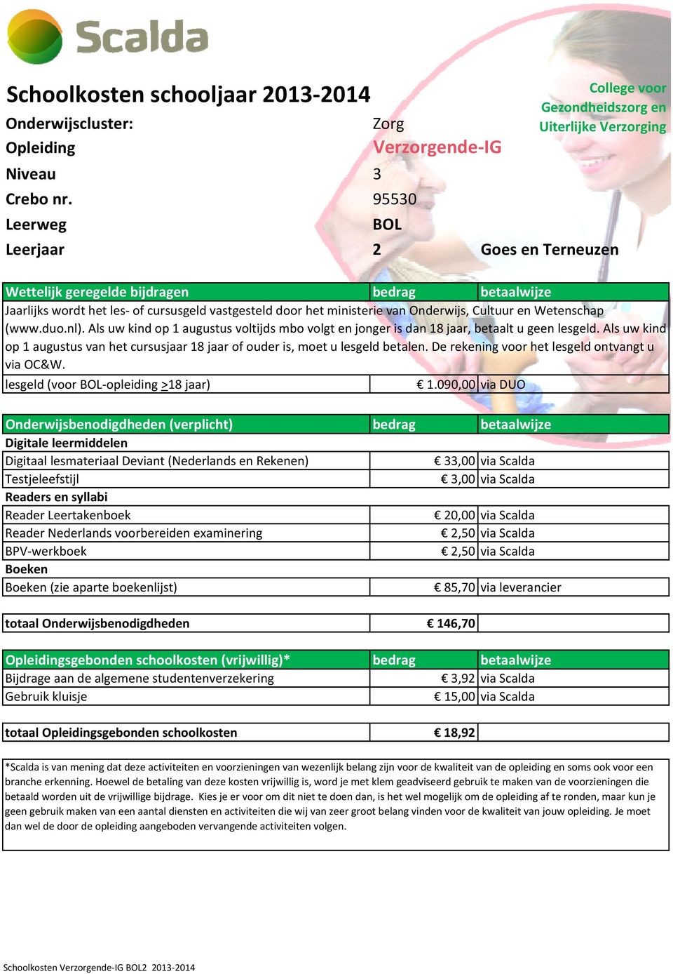 lesgeld (voor BOL opleiding >18 jaar) 1.