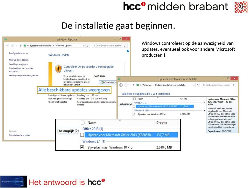 aanwezigheid van updates,