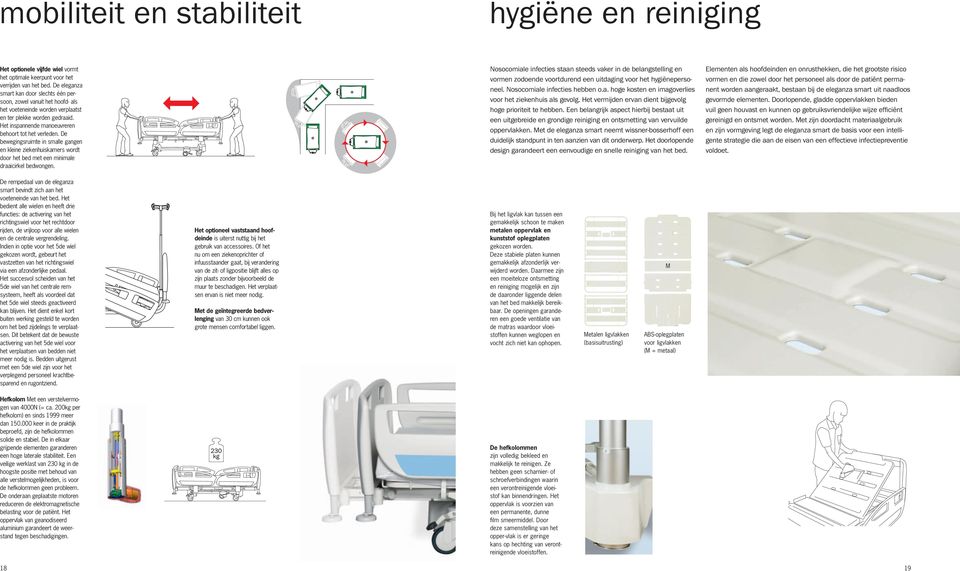 De bewegingsruimte in smalle gangen en kleine ziekenhuiskamers wordt door het bed met een minimale draaicirkel bedwongen.