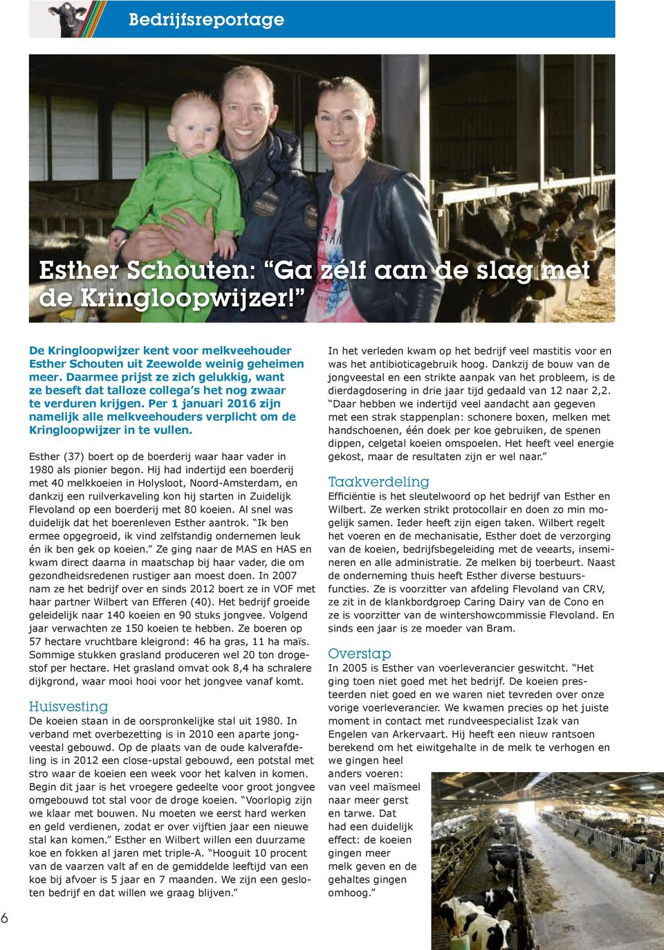 Per 1 januari 2016 zijn namelijk alle melkveehouders verplicht om de Kringloopwijzer in te vullen. Esther (37) boert op de boerderij waar haar vader in 1980 als pionier begon.