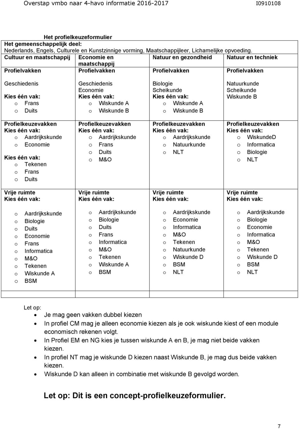 Wiskunde B Bilgie Scheikunde Wiskunde A Wiskunde B Natuurkunde Scheikunde Wiskunde B Prfielkeuzevakken Aardrijkskunde Ecnmie Tekenen Frans Duits Prfielkeuzevakken Aardrijkskunde Frans Duits M&O