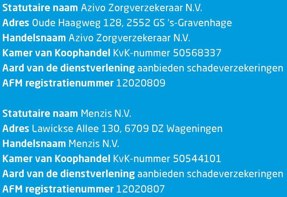 Kamer van Koophandel KvKnummer 50568337 Aard van de dienstverlening aanbieden schadeverzekeringen AFM registratienummer