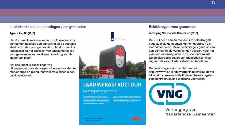 nl/onderwerpen/duurzaam-ondernemen/energie-en-milieu-innovaties/elektrisch-rijden/ publicaties/overig Beleidsregels voor gemeenten Vereniging Nederlandse Gemeenten (2013) De VNG heeft samen met de