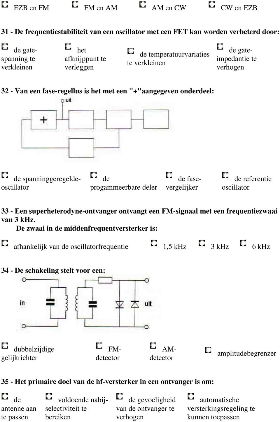 fasevergelijker de referentie oscillator 33 - Een superheterodyne-ontvanger ontvangt een FM-signaal met een frequentiezwaai van 3 khz.