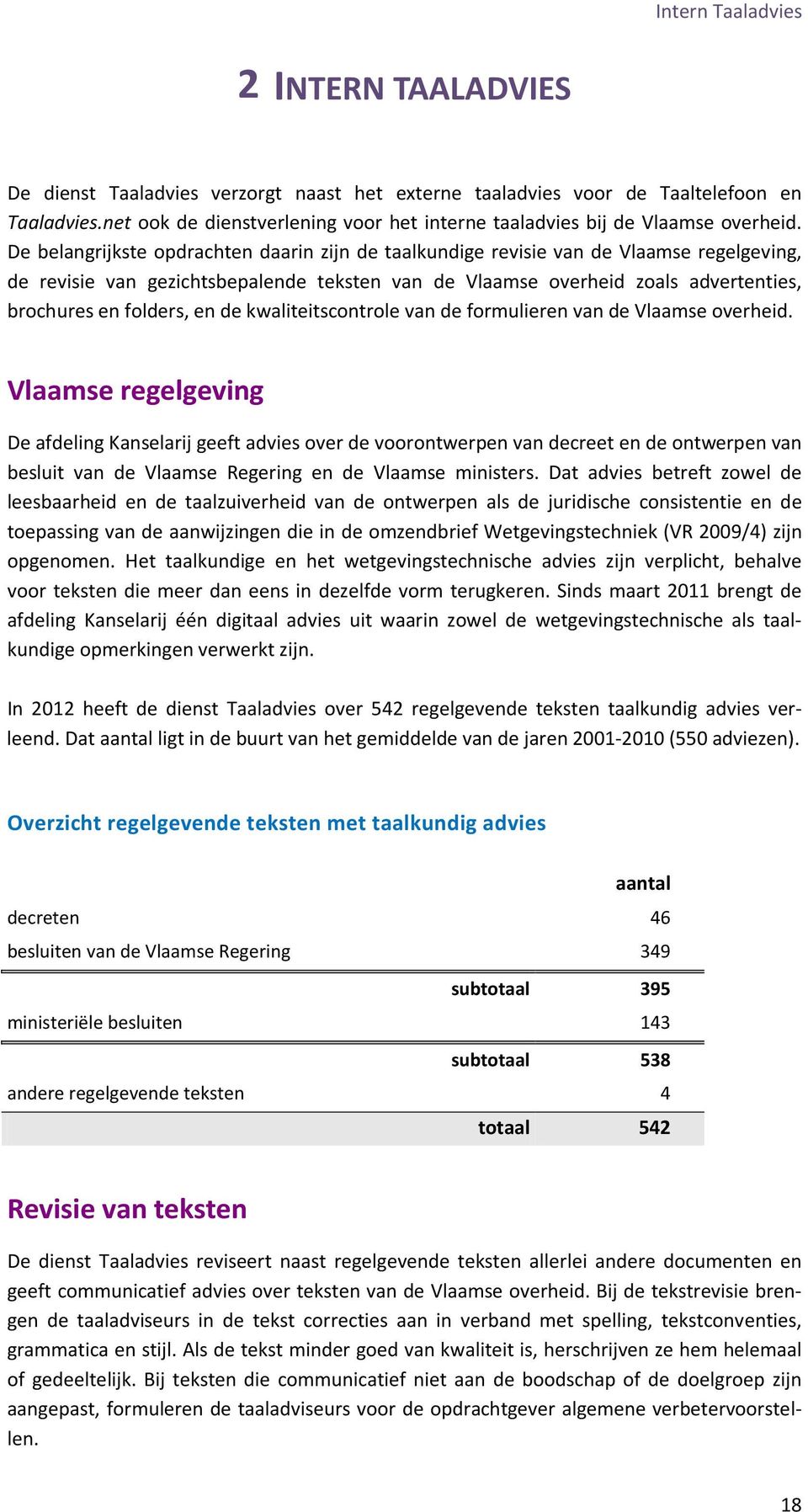 De belangrijkste opdrachten daarin zijn de taalkundige revisie van de Vlaamse regelgeving, de revisie van gezichtsbepalende teksten van de Vlaamse overheid zoals advertenties, brochures en folders,