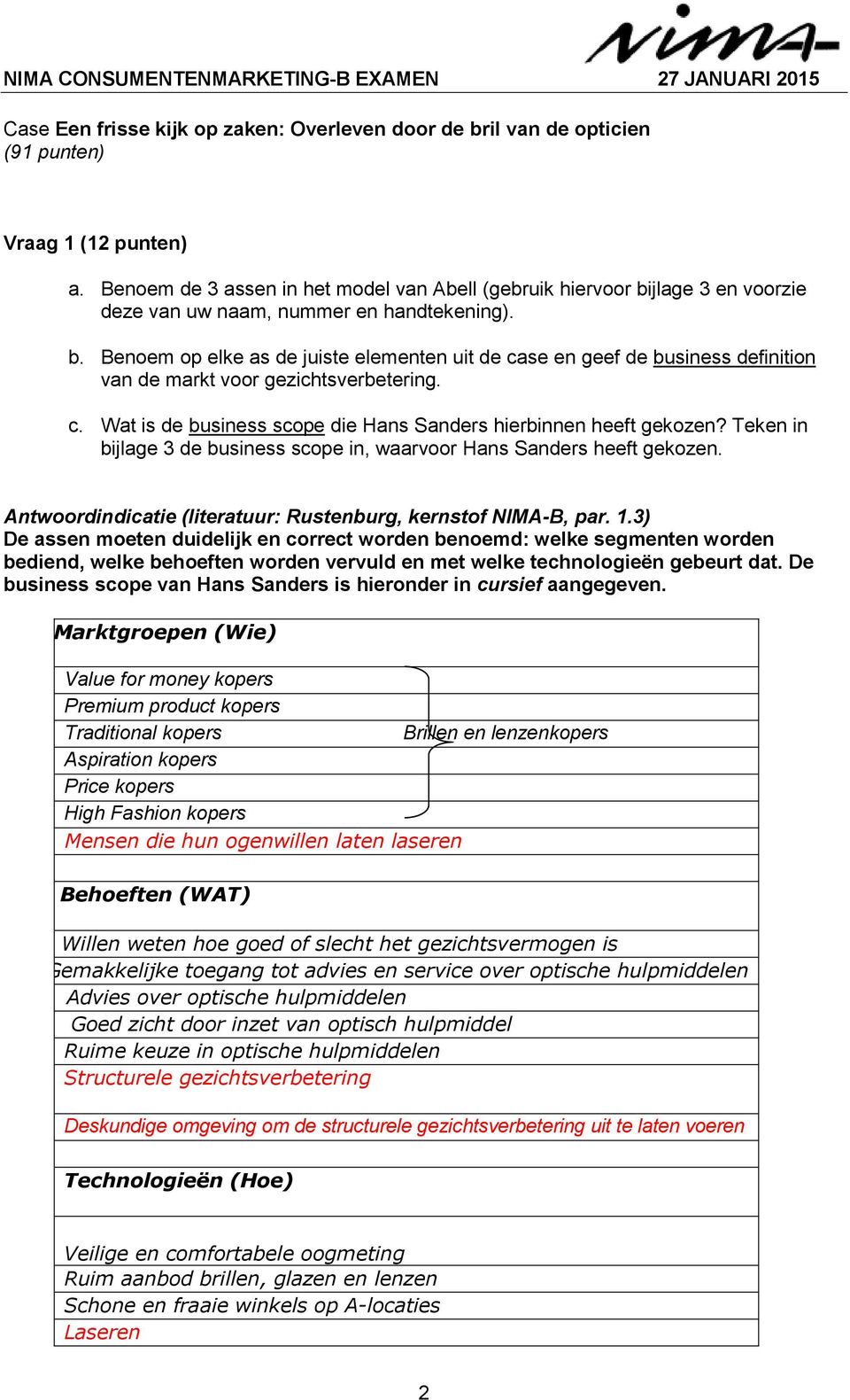 c. Wat is de business scope die Hans Sanders hierbinnen heeft gekozen? Teken in bijlage 3 de business scope in, waarvoor Hans Sanders heeft gekozen.