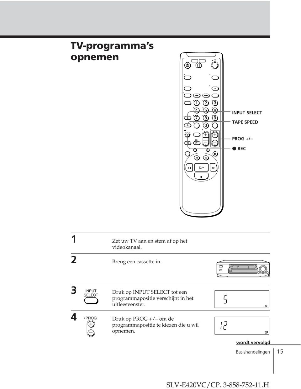 3 INPUT Druk op INPUT SELECT tot een SELECT programmapositie verschijnt in het