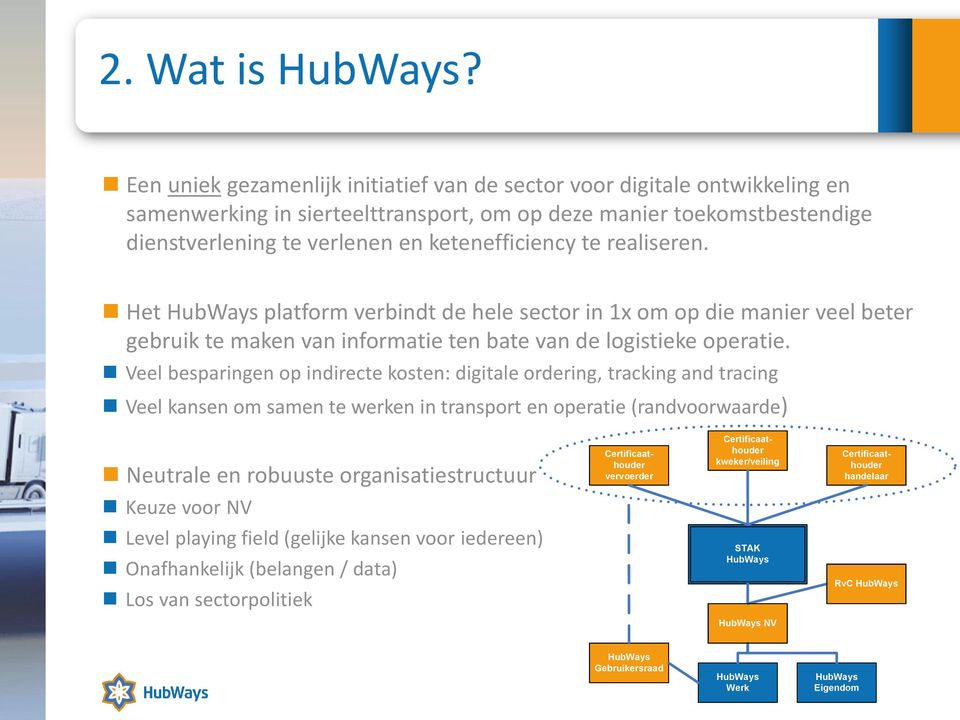 realiseren. Het HubWays platform verbindt de hele sector in 1x om op die manier veel beter gebruik te maken van informatie ten bate van de logistieke operatie.