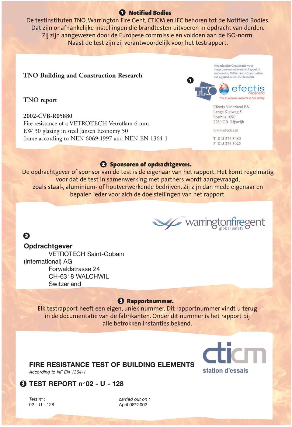 TNO Building and Construction Research 1 TNO report 2002-CVB-R05880 Fire resistance of a VETROTECH Vetroflam 6 mm EW 30 glazing in steel Jansen Economy 50 frame according to NEN 6069:1997 and NEN-EN