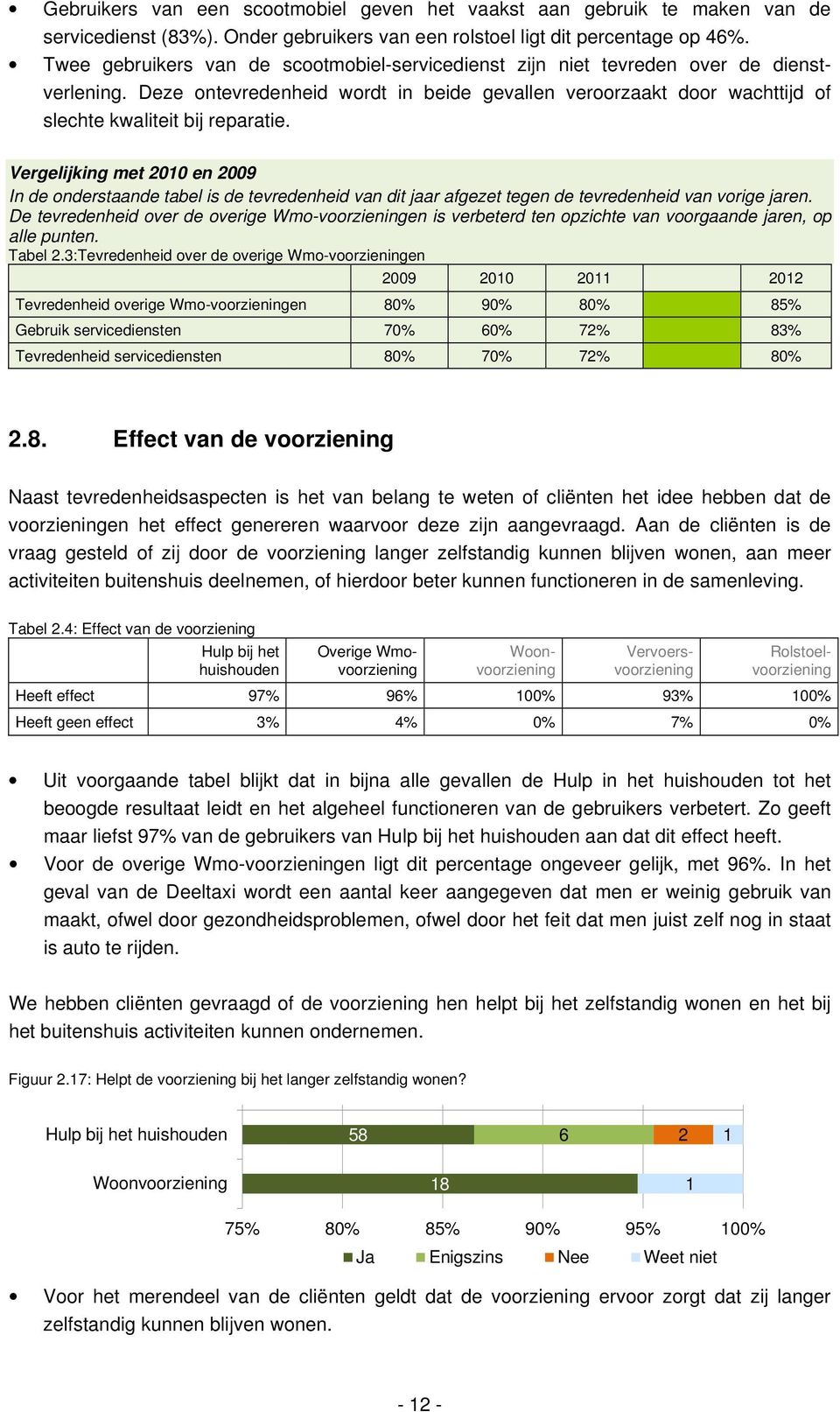 Vergelijking met 00 en 009 In de onderstaande tabel is de tevredenheid van dit jaar afgezet tegen de tevredenheid van vorige jaren.