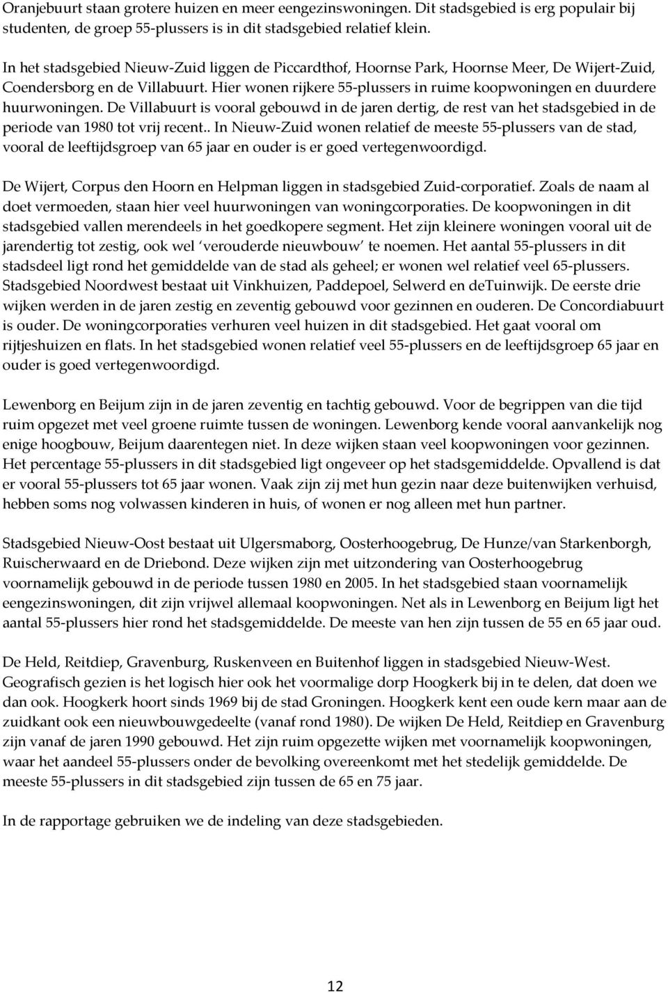 Hier wonen rijkere 55-plussers in ruime koopwoningen en duurdere huurwoningen. De Villabuurt is vooral gebouwd in de jaren dertig, de rest van het stadsgebied in de periode van 1980 tot vrij recent.