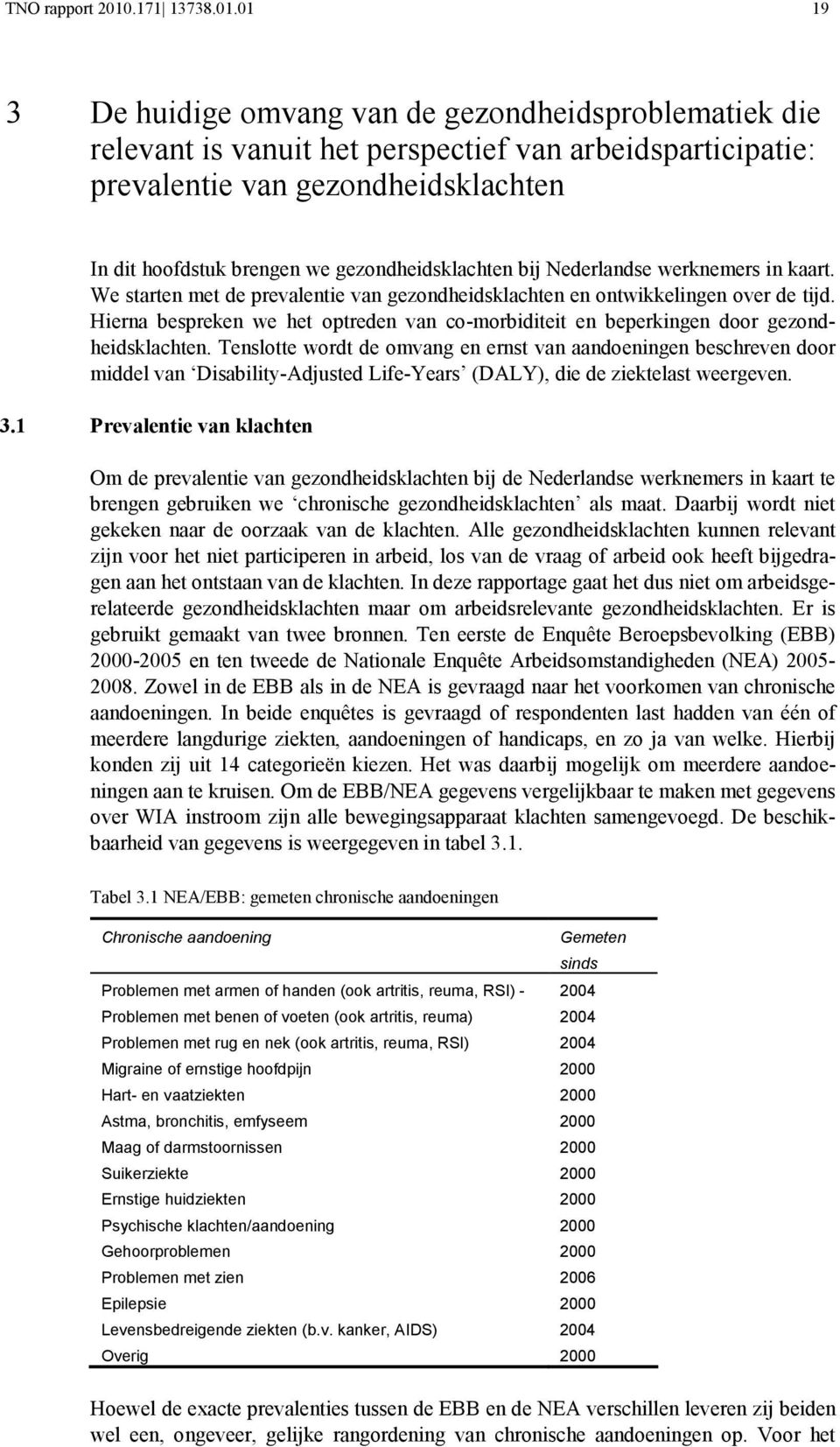 01 19 3 De huidige omvang van de gezondheidsproblematiek die relevant is vanuit het perspectief van arbeidsparticipatie: prevalentie van gezondheidsklachten In dit hoofdstuk brengen we