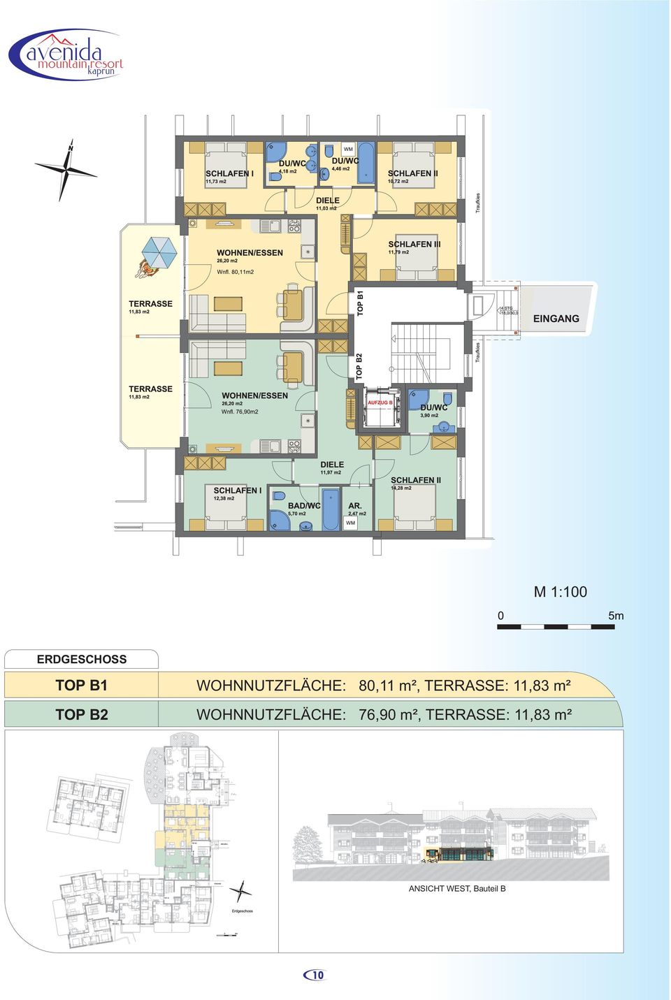 m² TOP B2 WOHNNUTZFLÄCHE: 76,90 m², TERRASSE: 11,83 m² TOP E8