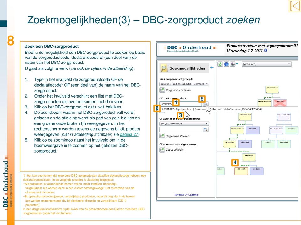 Type in het invulveld de zorgproductcode OF de declaratiecode* OF (een deel van) de naam van het DBCzorgproduct. 2.