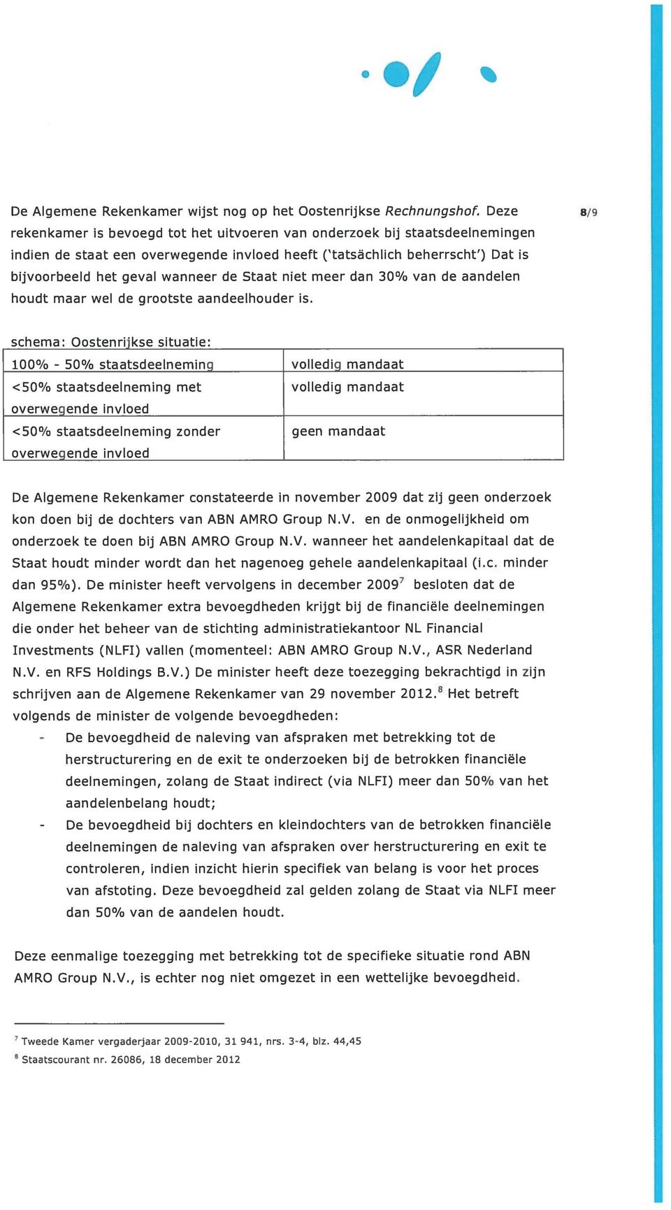 Staat niet meer dan 30% van de aandelen houdt maar wel de grootste aandeelhouder is.