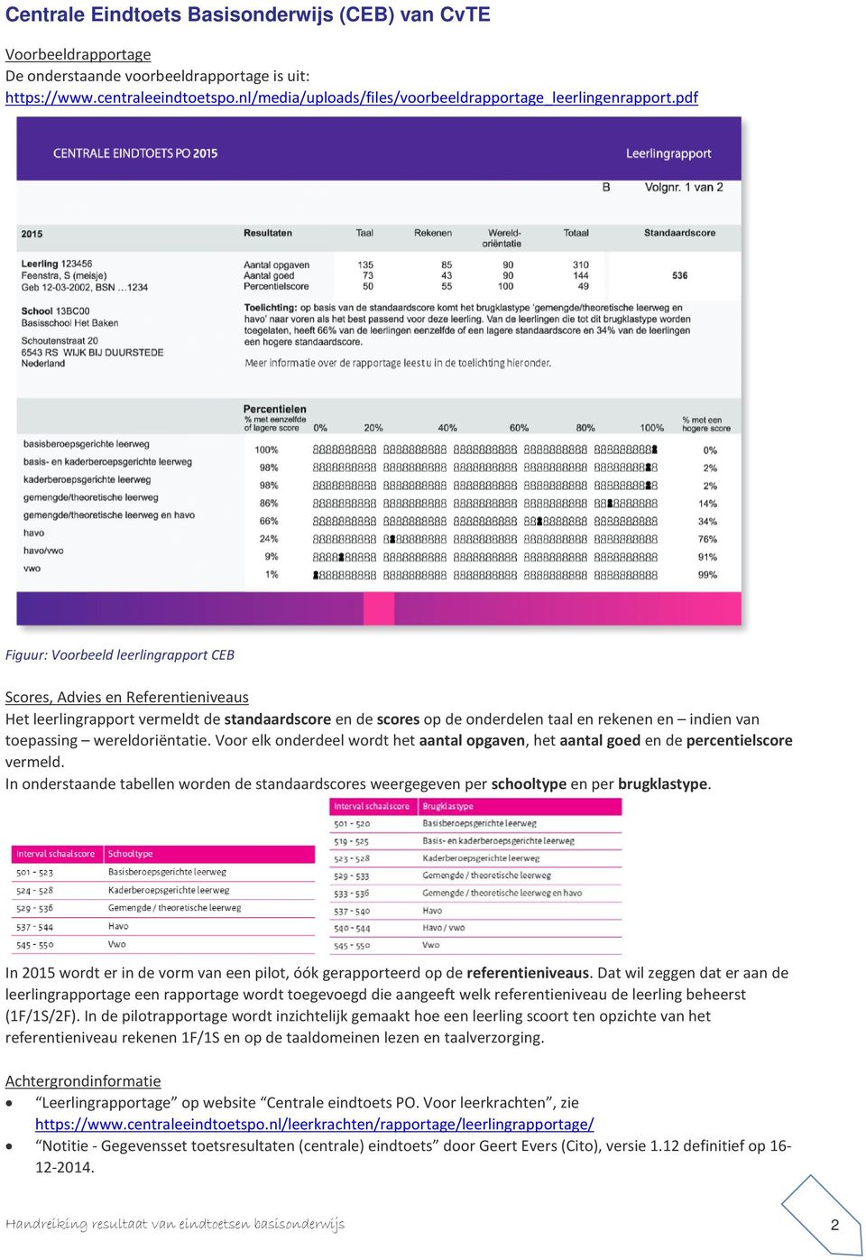 pdf Figuur: Voorbeeld leerlingrapport CEB Scores, Advies en Referentieniveaus Het leerlingrapport vermeldt de standaardscore en de scores op de onderdelen taal en rekenen en indien van toepassing