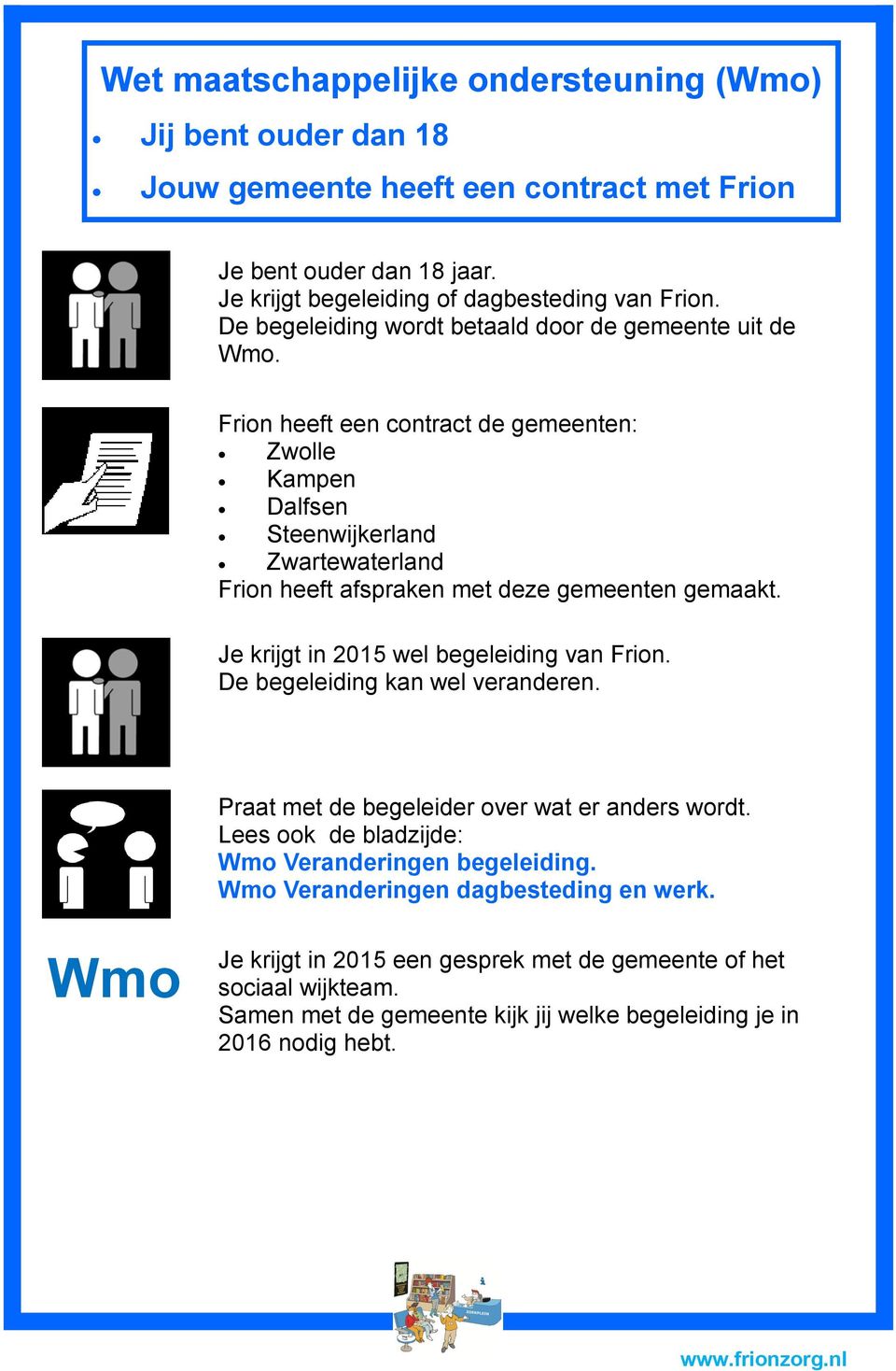 Frion heeft een contract de gemeenten: Zwolle Kampen Dalfsen Steenwijkerland Zwartewaterland Frion heeft afspraken met deze gemeenten gemaakt. Je krijgt in 2015 wel begeleiding van Frion.