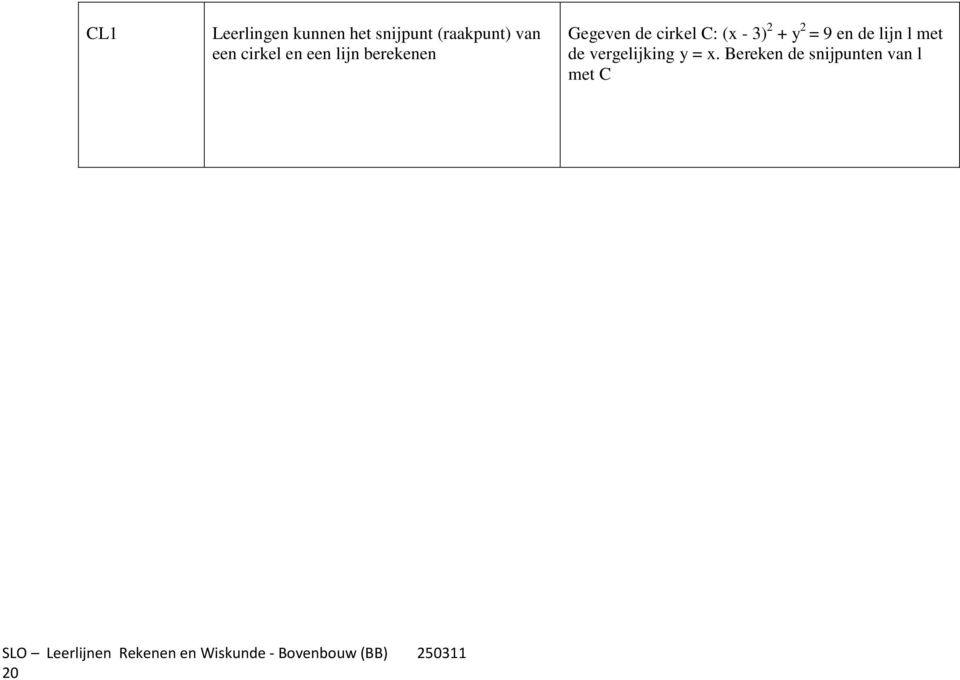 cirkel C: (x - 3) 2 + y 2 = 9 en de lijn l met de