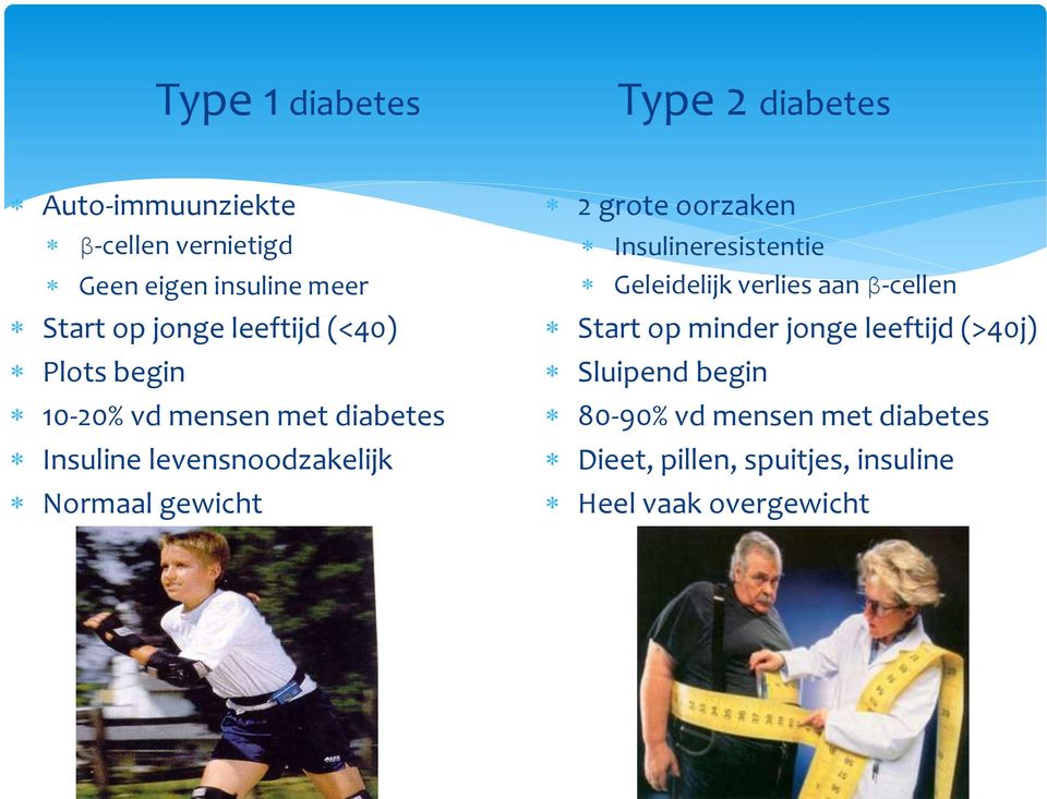 gewicht 2 grote oorzaken Insulineresistentie Geleidelijk verlies aan β-cellen Start op minder jonge