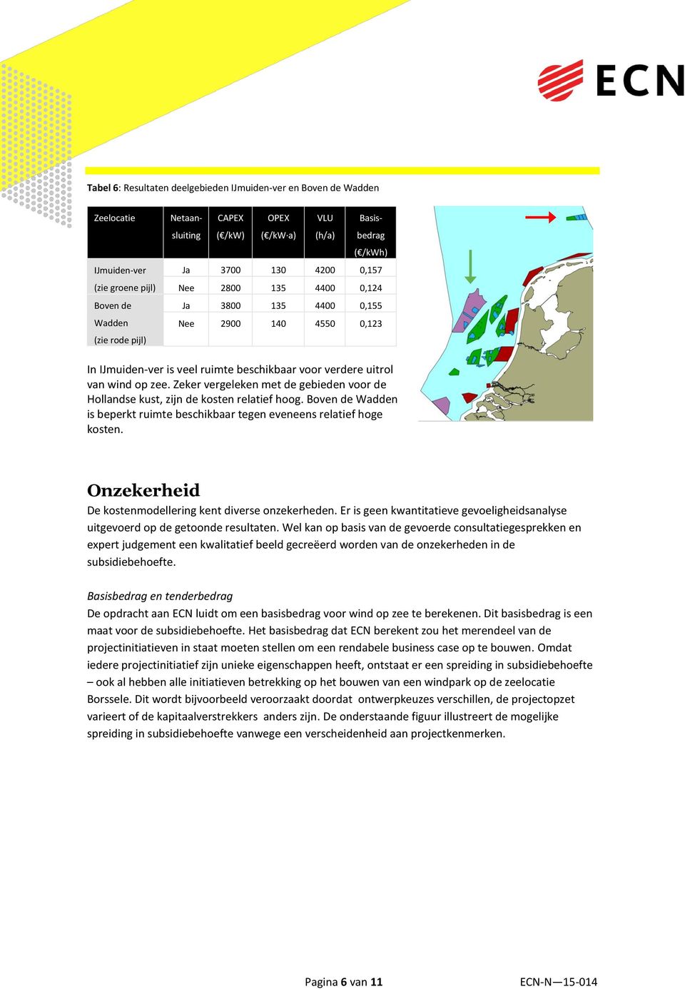 Zeker vergeleken met de gebieden voor de Hollandse kust, zijn de kosten relatief hoog. Boven de Wadden is beperkt ruimte beschikbaar tegen eveneens relatief hoge kosten.