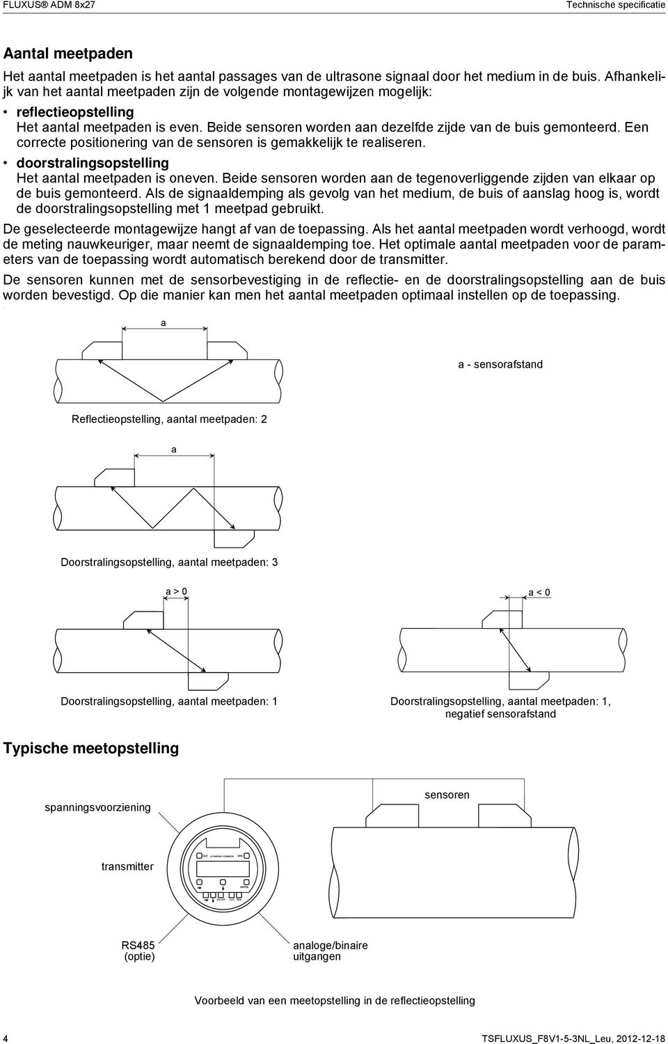 en correcte positionering van de sensoren is gemakkeijk te reaiseren. doorstraingsopsteing Het aanta meetpaden is oneven.