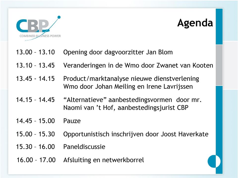 15 Product/marktanalyse nieuwe dienstverlening Wmo door Johan Meiling en Irene Lavrijssen 14.15 14.