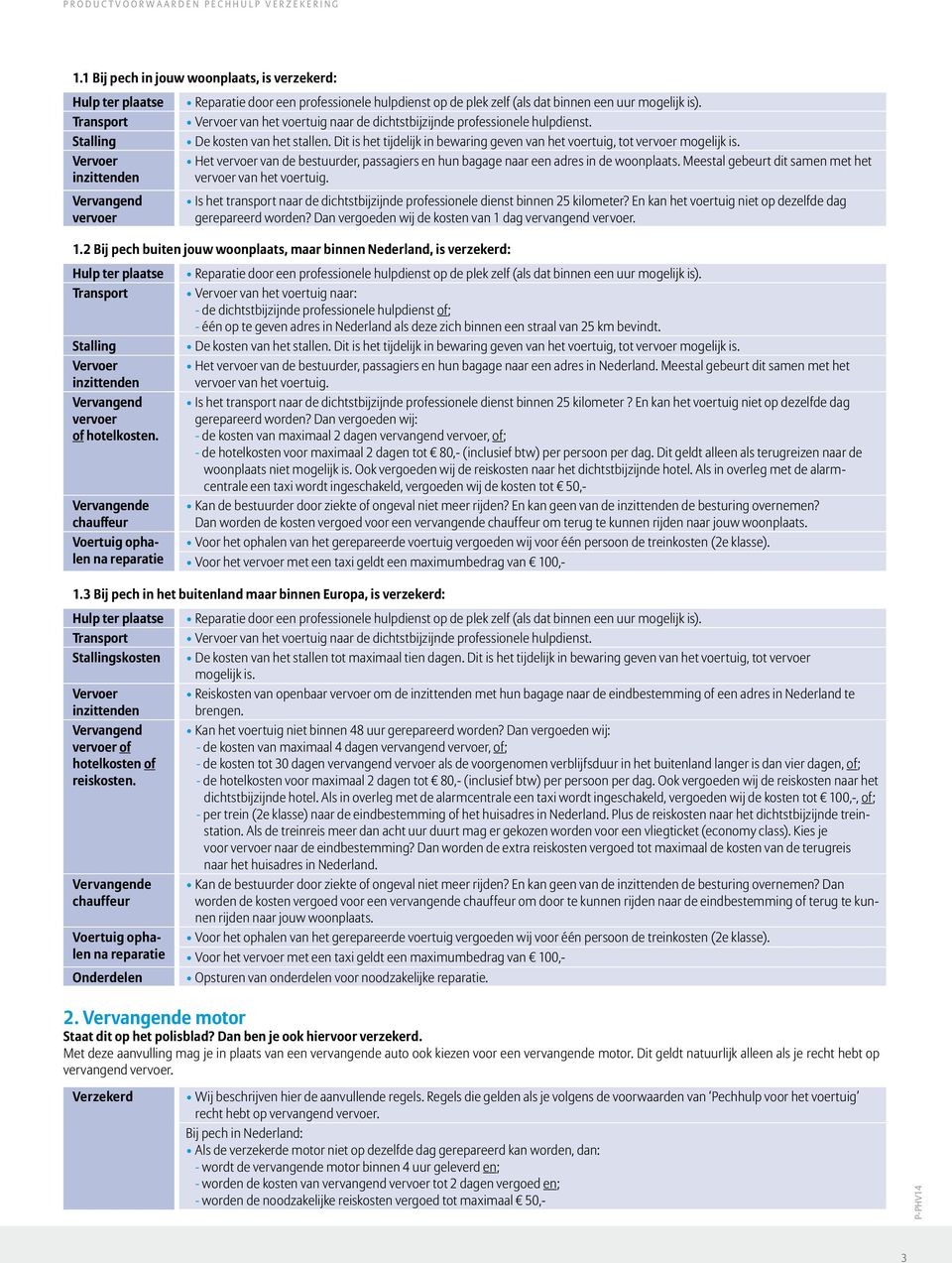 uur mogelijk is). Vervoer van het voertuig naar de dichtstbijzijnde professionele hulpdienst. De kosten van het stallen.