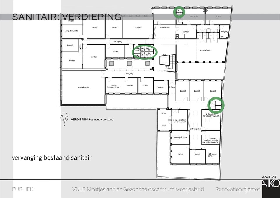 hall vergaderzaal kopieerruimte keuken inkom VERDIEPING bestaande toestand computerlokaal