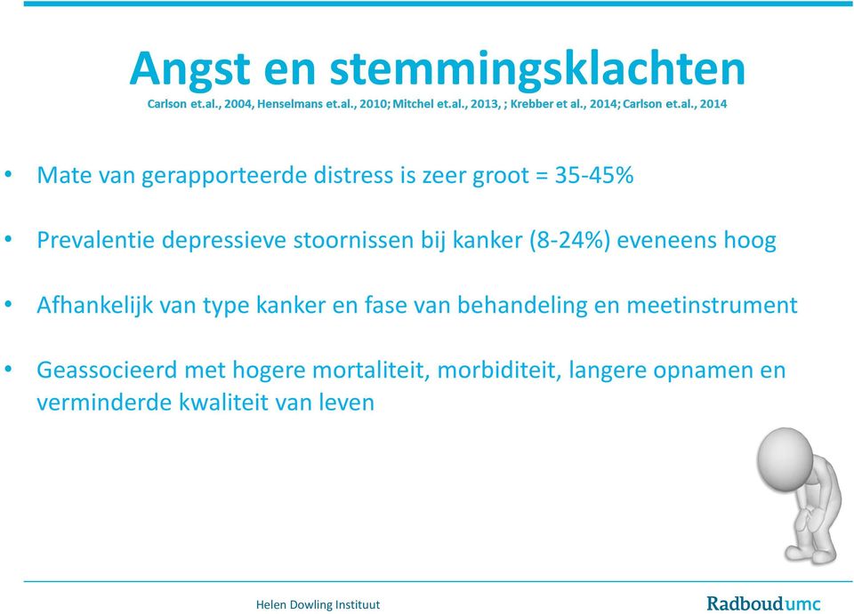 Afhankelijk van type kanker en fase van behandeling en meetinstrument