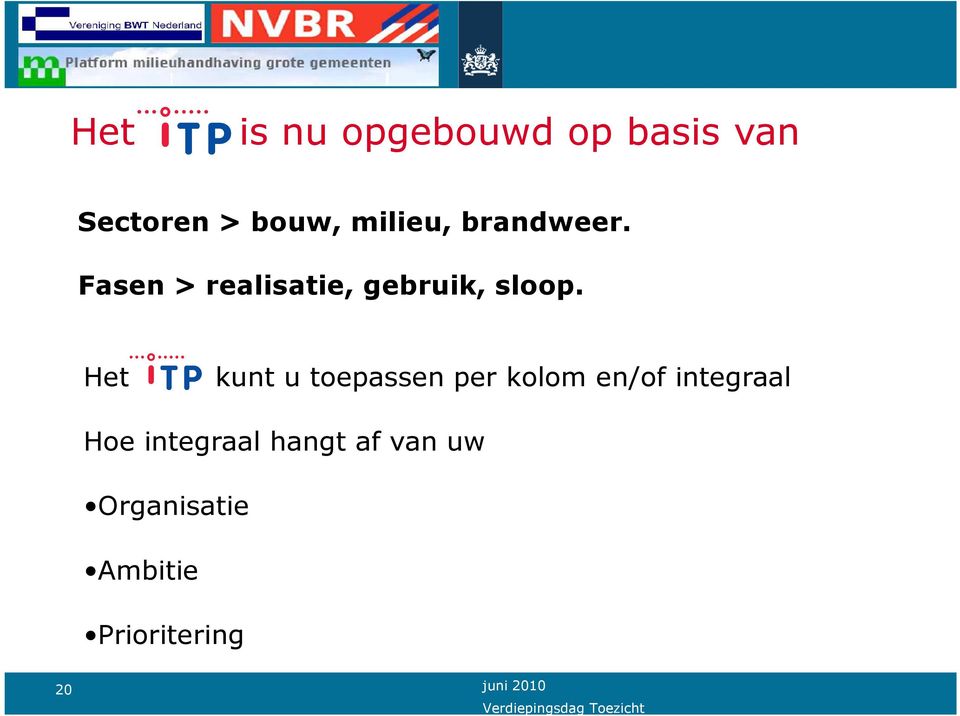 Het itp kunt u toepassen per kolom en/of integraal Hoe