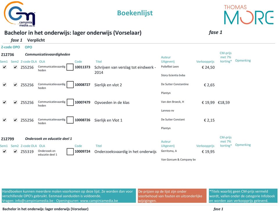 Sierlijk en vlot De Sutter Constantine,65 0007479 Opvoeden in de klas Van den Broeck, H 9,99 8,59 Lannoo nv 000876 Sierlijk en Vlot De Sutter Constant,5 Z799