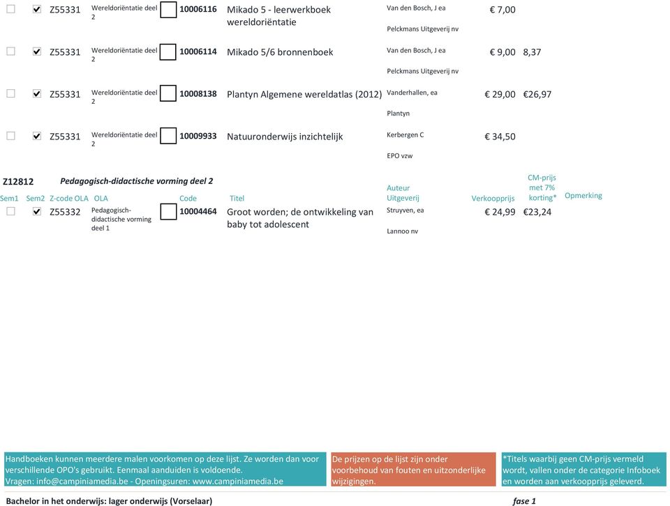 Vanderhallen, ea 9,00 6,97 0009933 Natuuronderwijs inzichtelijk Kerbergen C 34,50 EPO vzw Z8 Pedagogisch-didactische vorming deel Z5533