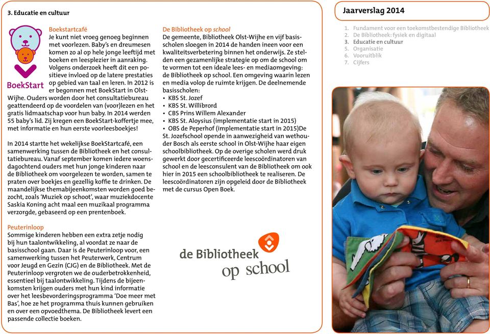 Ouders worden door het consultatiebureau geattendeerd op de voordelen van (voor)lezen en het gratis lidmaatschap voor hun baby. In 2014 werden 55 baby s lid.