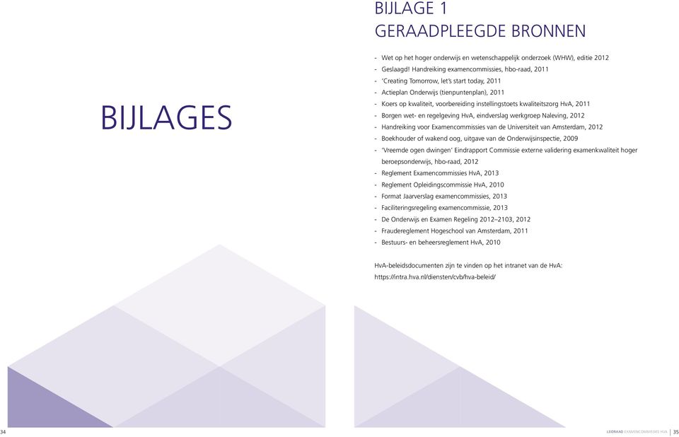 HvA, 2011 Borgen wet- en regelgeving HvA, eindverslag werkgroep Naleving, 2012 Handreiking voor Examencommissies van de Universiteit van Amsterdam, 2012 Boekhouder of wakend oog, uitgave van de