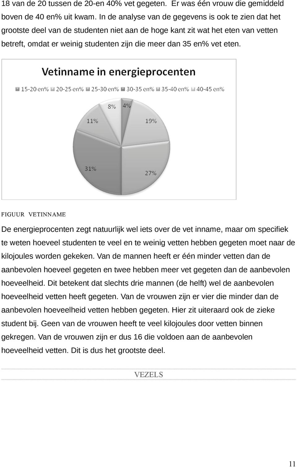 eten. FIGUUR VETINNAME De energieprocenten zegt natuurlijk wel iets over de vet inname, maar om specifiek te weten hoeveel studenten te veel en te weinig vetten hebben gegeten moet naar de kilojoules