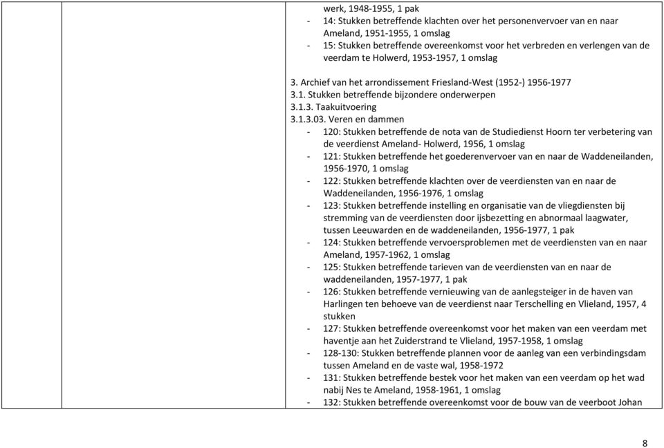 Veren en dammen - 120: Stukken betreffende de nota van de Studiedienst Hoorn ter verbetering van de veerdienst Ameland- Holwerd, 1956, 1 omslag - 121: Stukken betreffende het goederenvervoer van en
