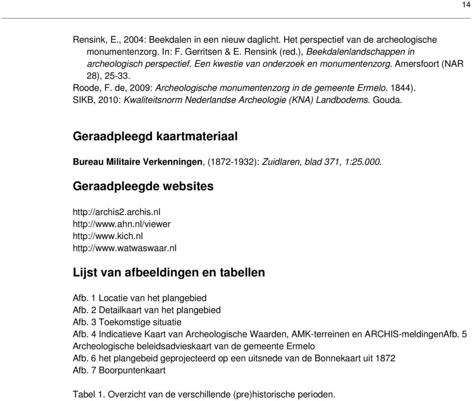 SIKB, 2010: Kwaliteitsnorm Nederlandse Archeologie (KNA) Landbodems. Gouda. Geraadpleegd kaartmateriaal Bureau Militaire Verkenningen, (1872-1932): Zuidlaren, blad 371, 1:25.000.