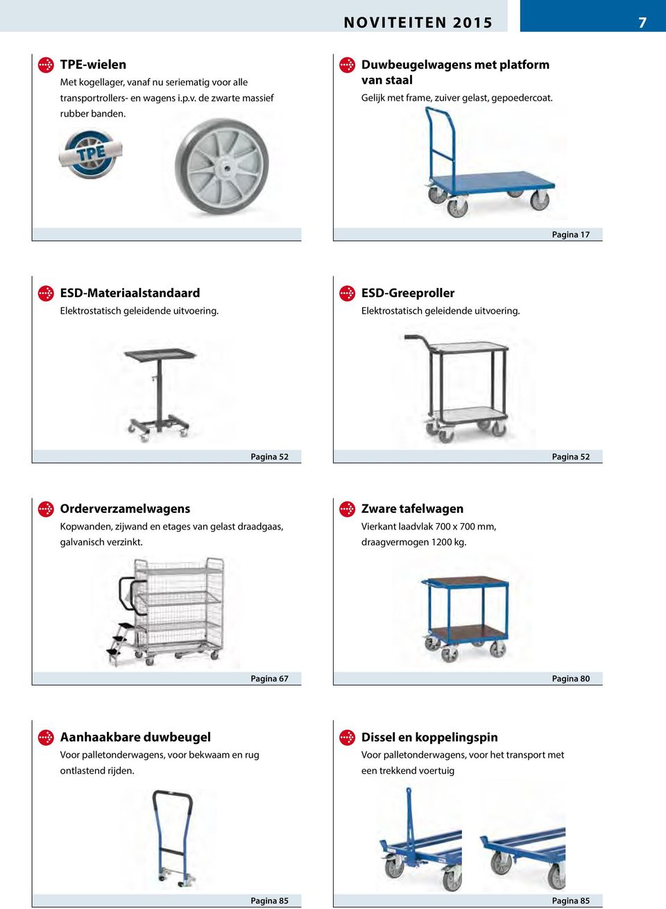 ESD-Greeproller Elektrostatisch geleidende uitvoering. Pagina 52 Pagina 52 Orderverzamelwagens Kopwanden, zijwand en etages van gelast draadgaas, galvanisch verzinkt.