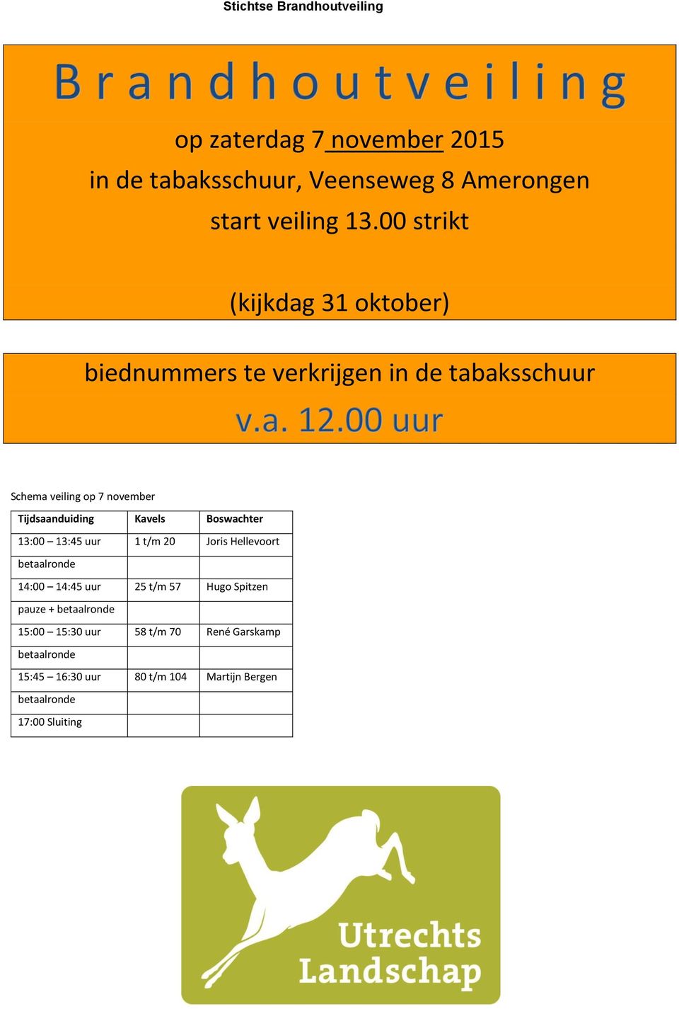 Tijdsaanduiding Kavels Boswachter 13:00 13:45 uur 1 t/m 20 Joris Hellevoort betaalronde 14:00 14:45 uur 25 t/m 57